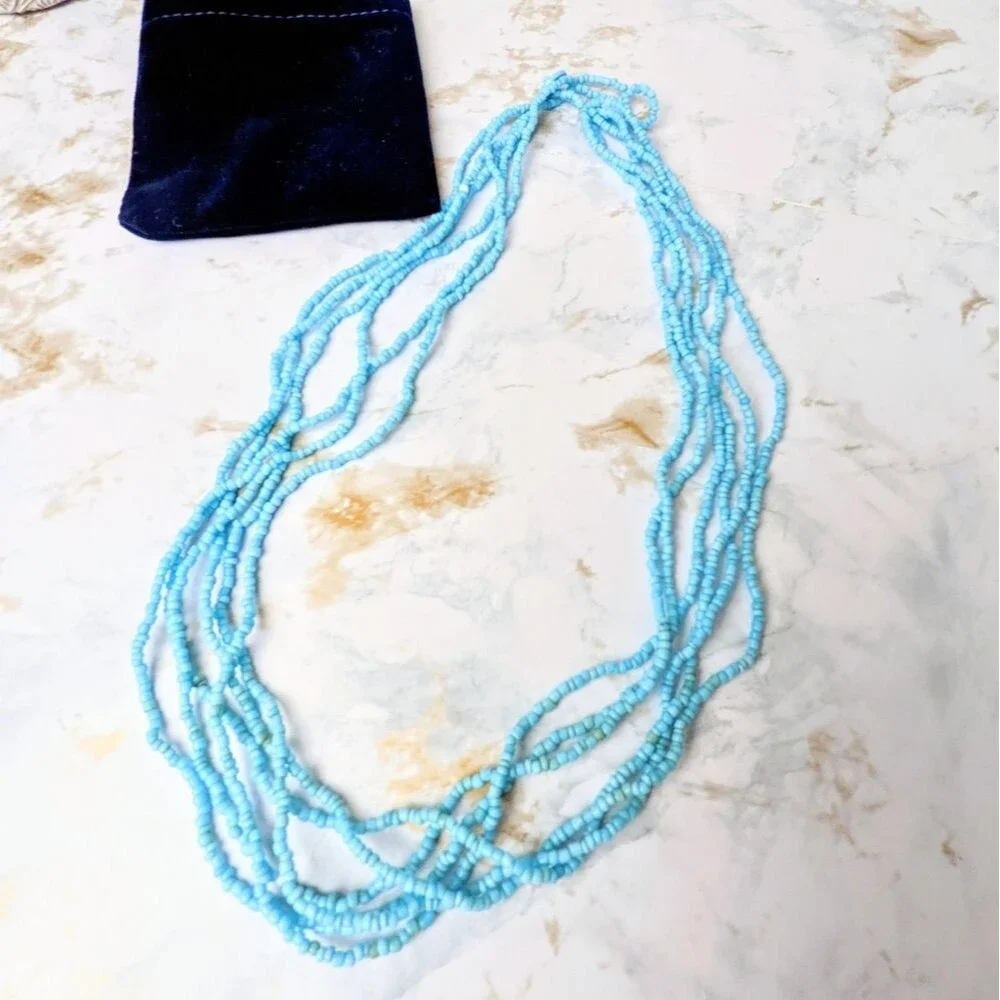 Multiple strand blue bead necklace Teal Turquoise